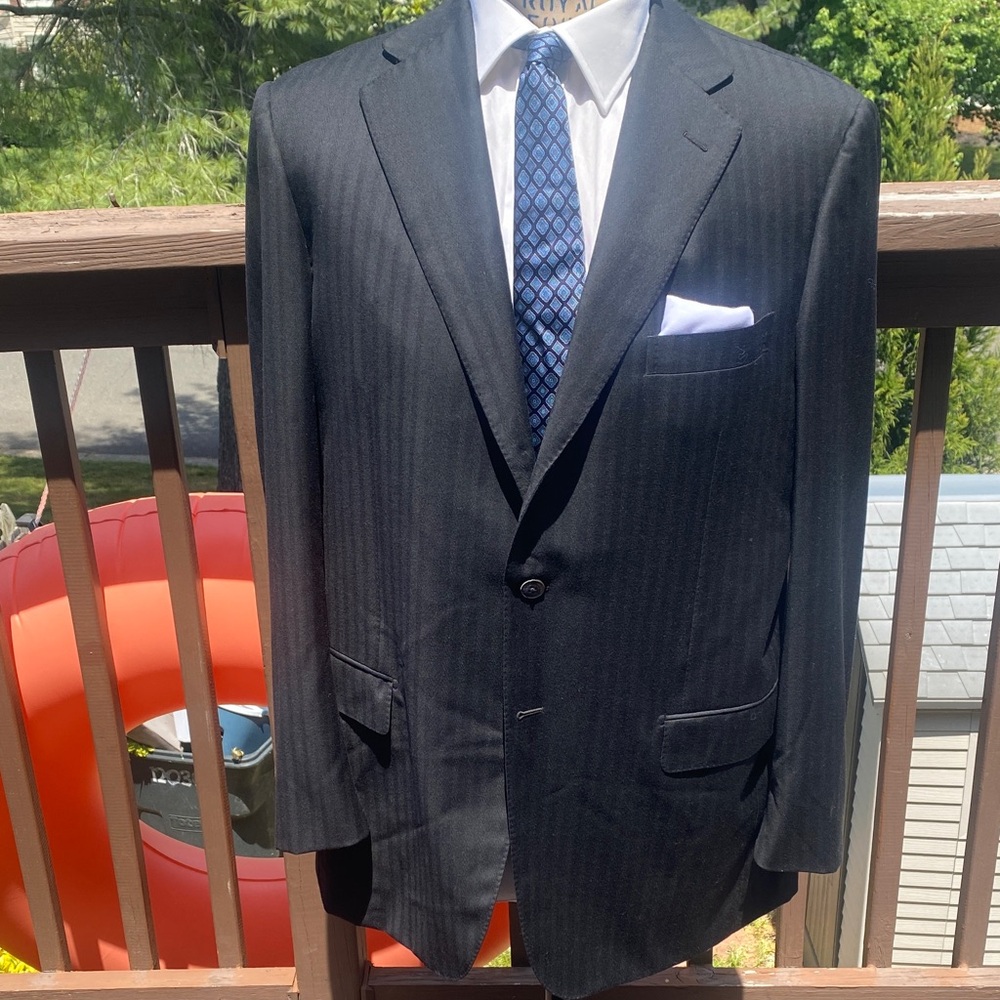 Men's Black Pinstripe Two-Button Business Suit Jacket